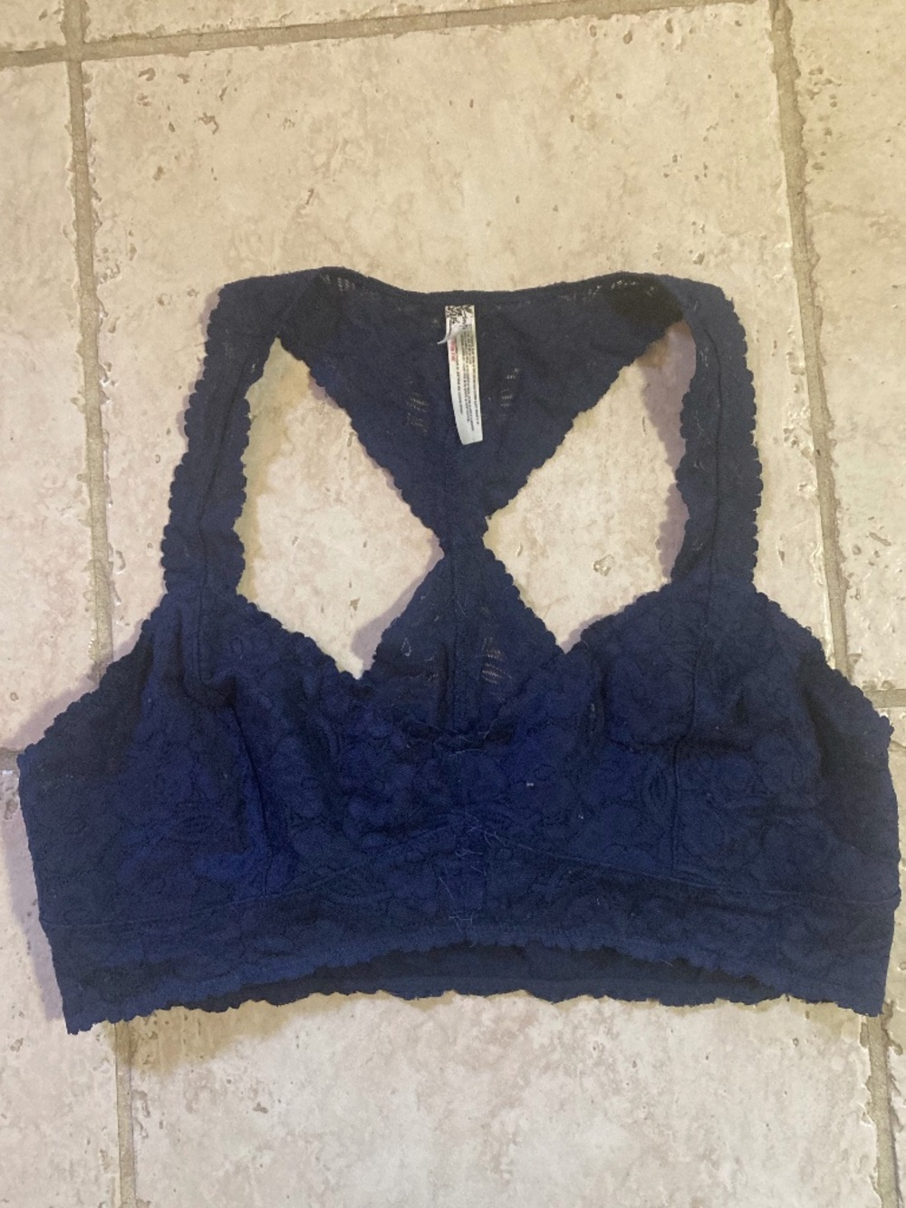 Intimately by Free People Lace Bra Bralette Navy Blue XL Flawed